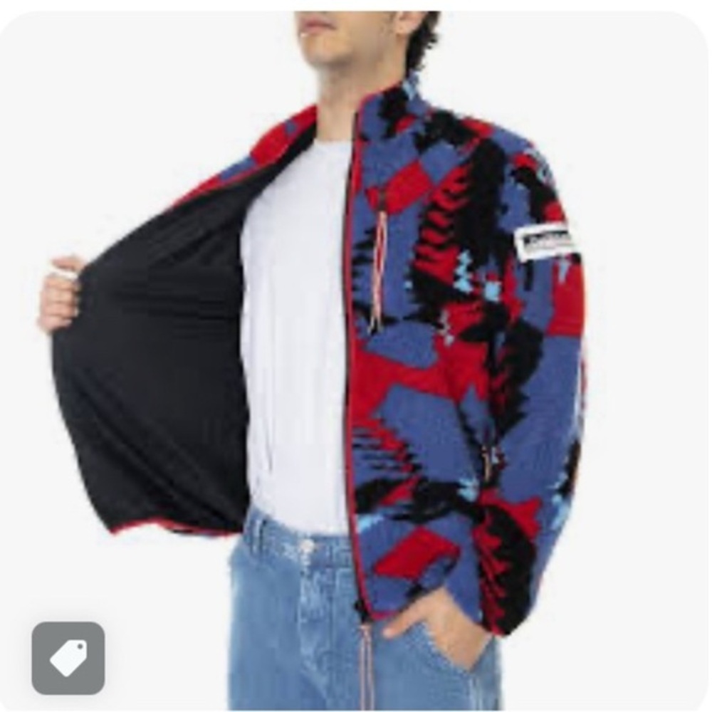 Aries Piped Printed Fleece Jacket Multi Colored Geometric Pattern Zip up size  S